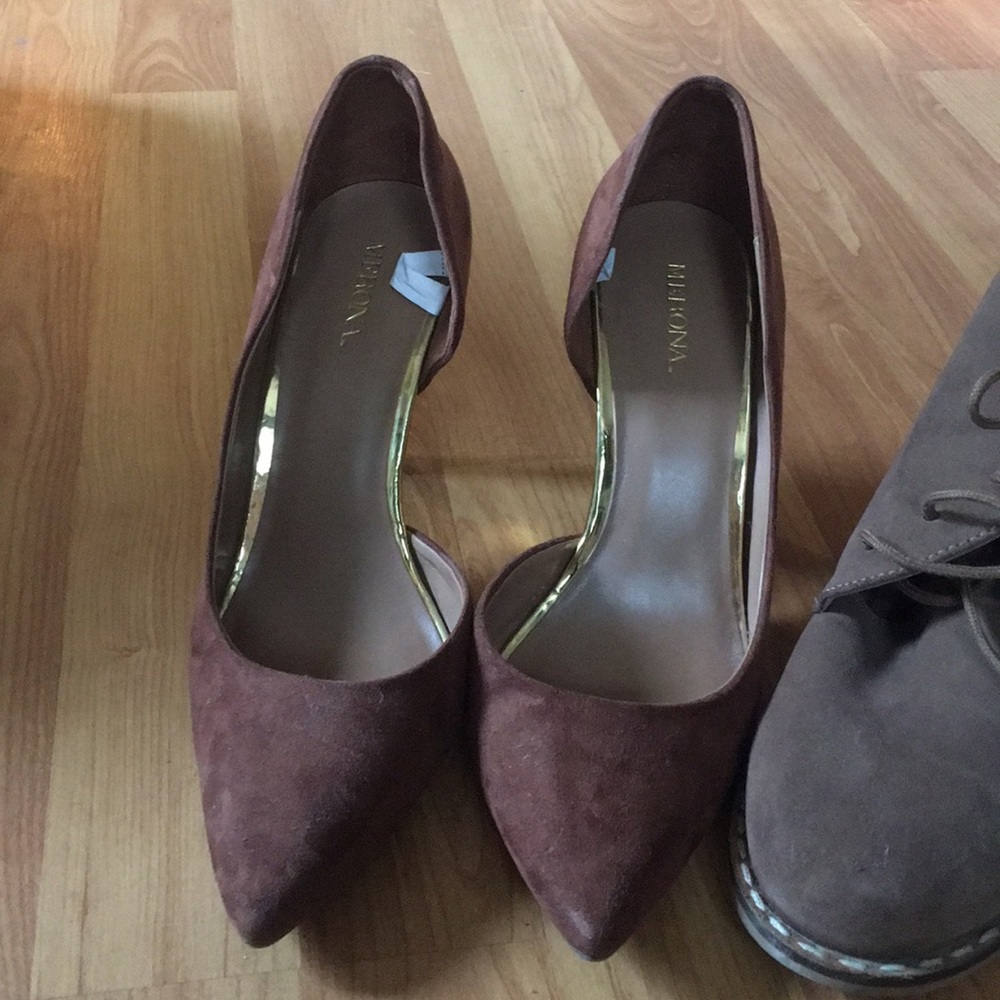 Brown suede heels